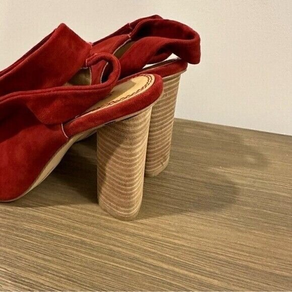 Splendid Navarro Red Suede Ankle Lace Up Peep Toe Wrap Suede Heeled Sandals 7.5 - Picture 4 of 12